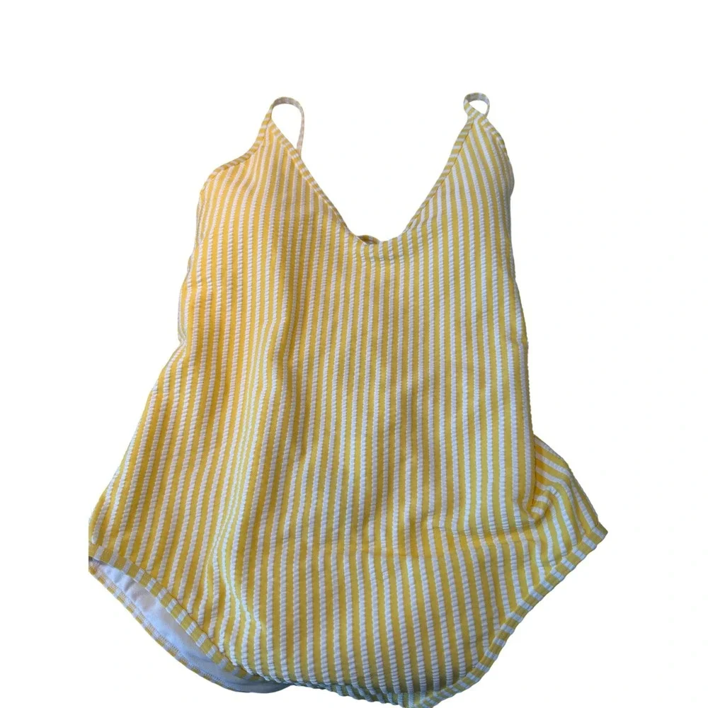 NWT Abercrombie & Fitch Yellow Seersucker Lace Up Cheeky‎ Swimsuit  Sunkissed